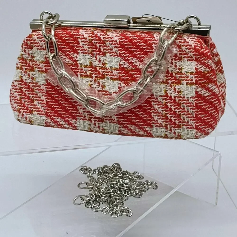 Tweed plaid hard case clutch